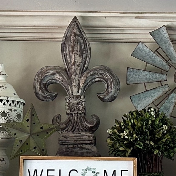 Wood hand carved hand painted Fleur de Lis decor shabby chic farmhouse rustic - Picture 11 of 11